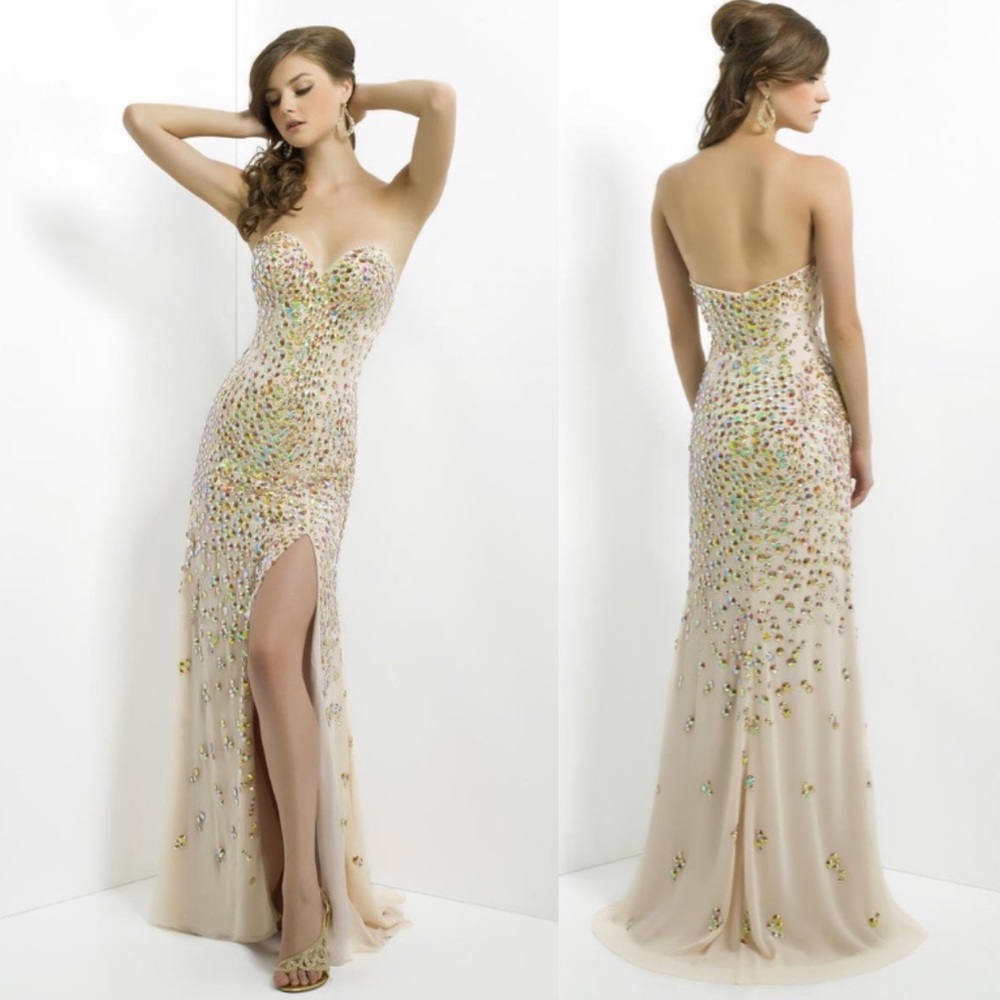 Blush by Alexia designs beaded low back long dress with slit